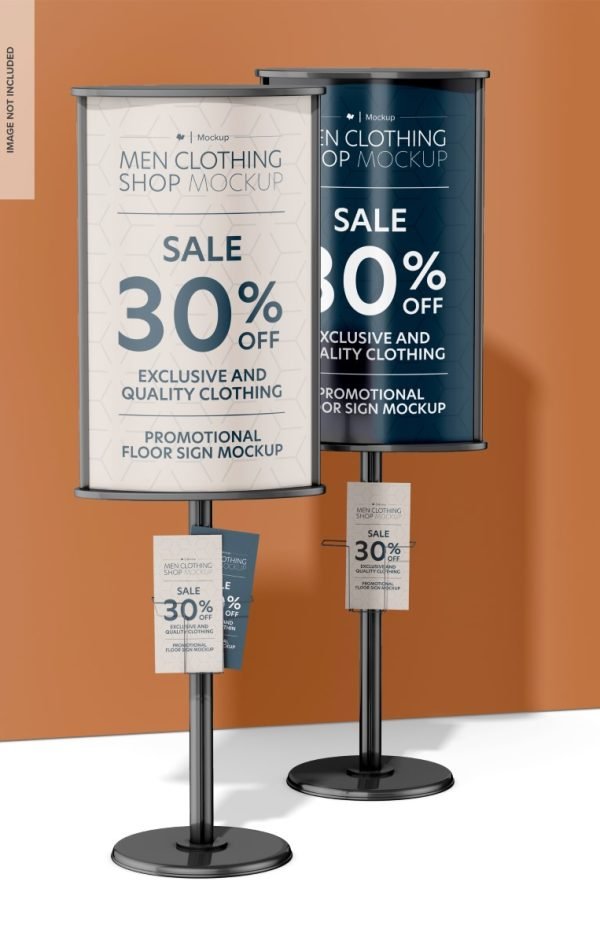 promotional_floor_sign_mockup_low_angle_view